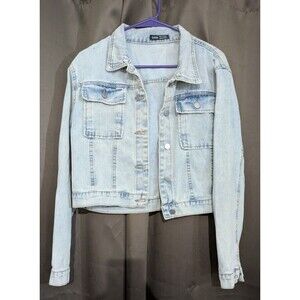 SHEIN women's Cropped Light Blue Jean Jacket Size M